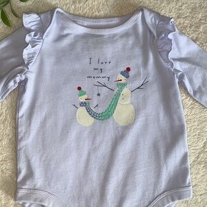 GAP Snoman Ruffle Bodysuit Onesie 6-12M I Love My Mommy EUC bluish purple